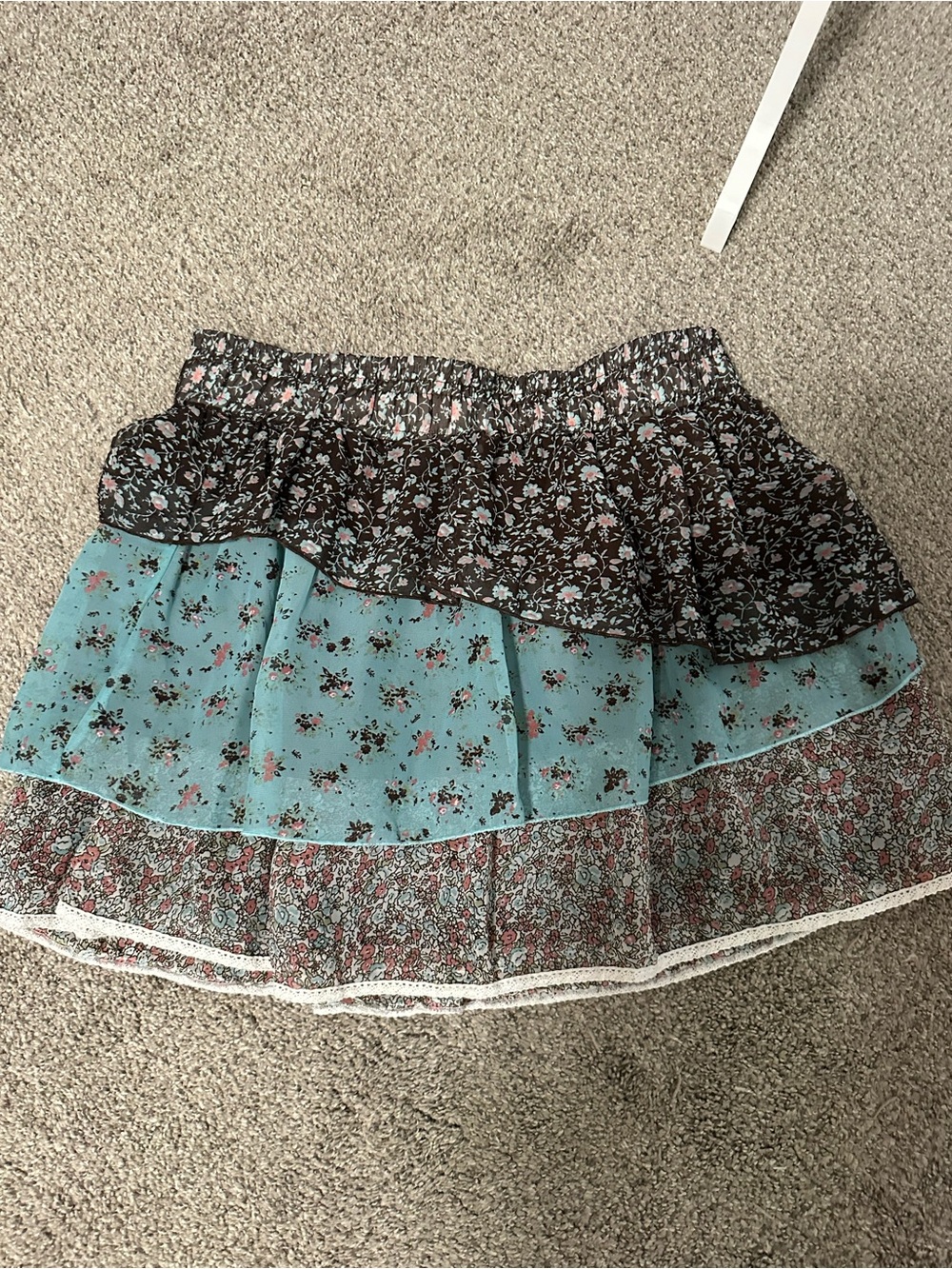 Maurices Floral Tiered Mini Skirt in Aqua and Brown
